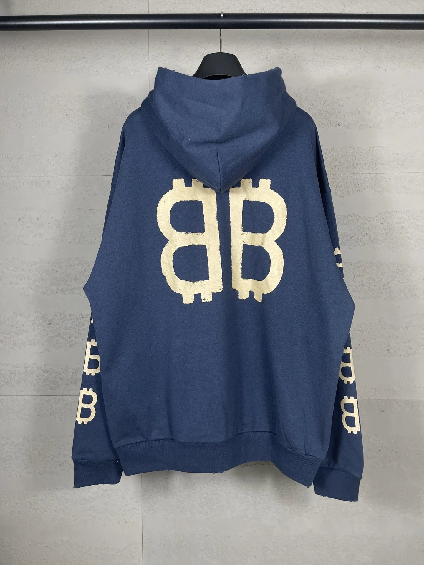 Balenciaga Bitcoin Logo Distressed Black Hoodie - 9