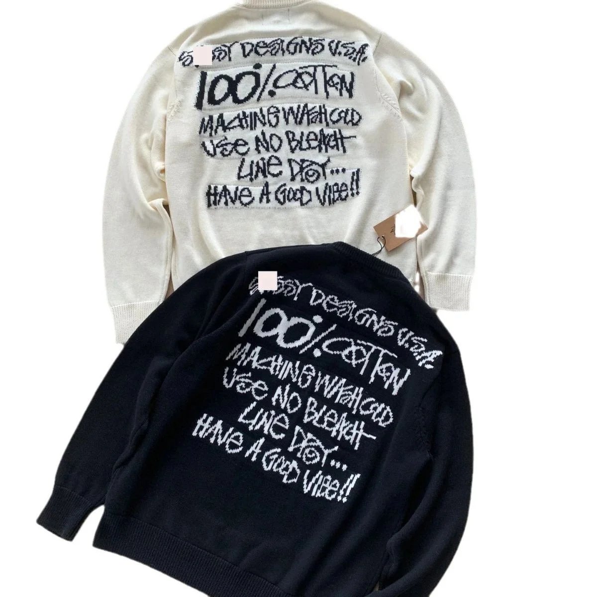 Stussy Graphic Knit Black White Crewneck Sweater