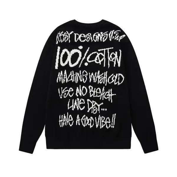 Off-White 100% Cotton Care Label Knit Sweater Black - 1