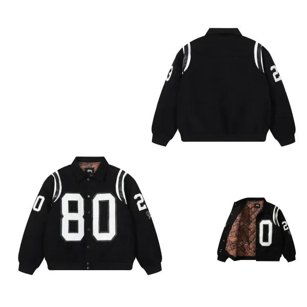 Stüssy Varsity Jacket Black with White Number 80 - 1