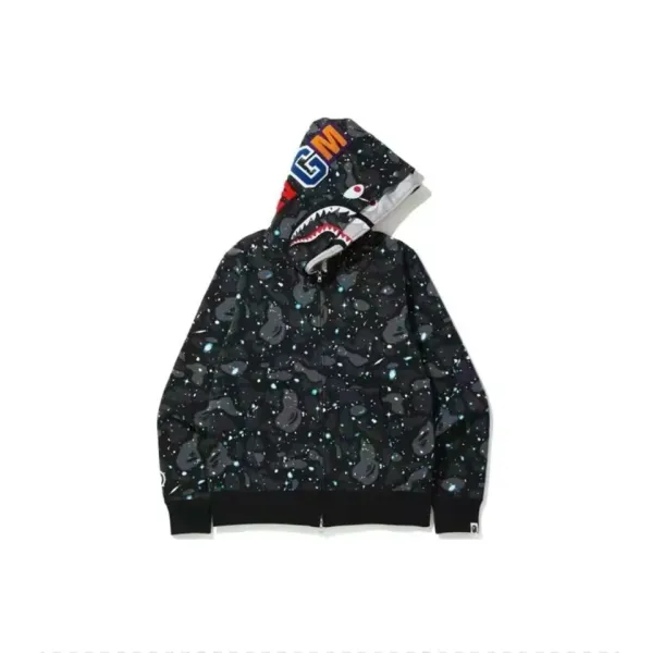 A Bathing Ape Space Camo Shark Hoodie Black - 1
