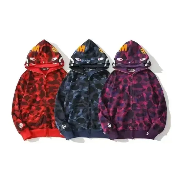A Bathing Ape Shark Hoodie Multicolor Camo Zip-Up Hoodie - 1