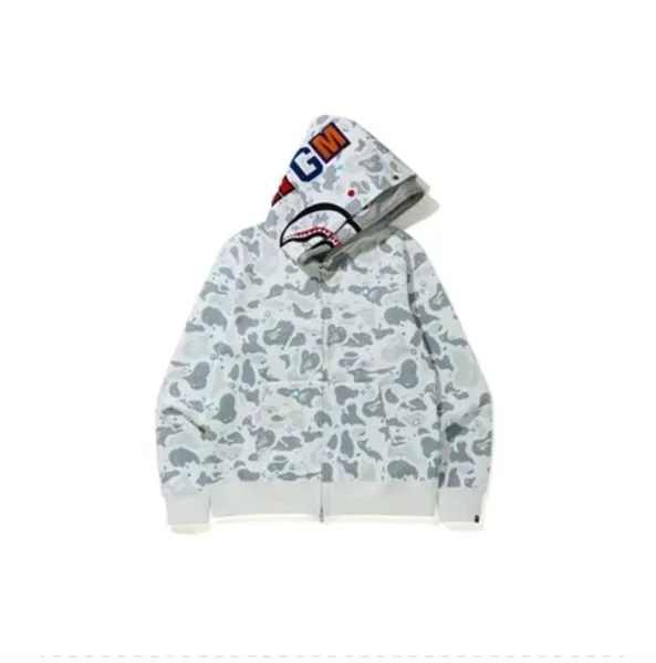 A Bathing Ape Shark Camo Hoodie White - 1