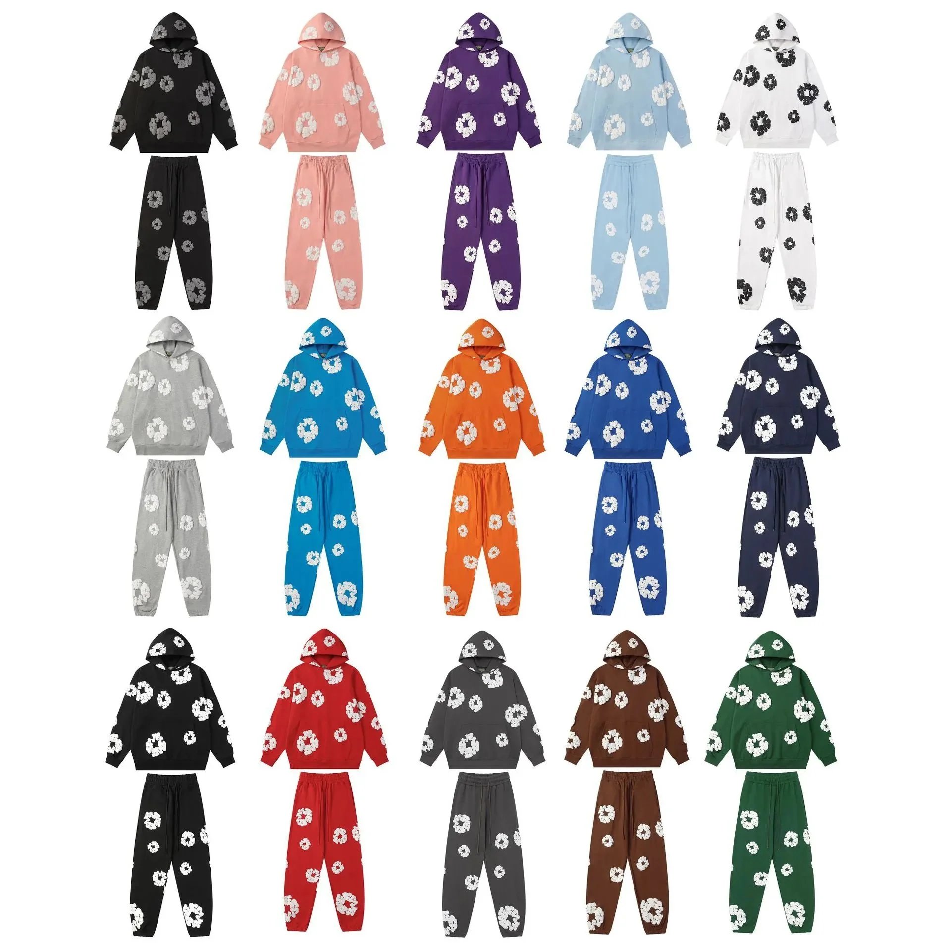 Floral Print Hooded Sweatshirt And Jogger Set Casual