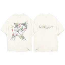 thumbnail for 2025R美式高街字母卡通印花复古男女情侣圆领宽松短袖t恤潮