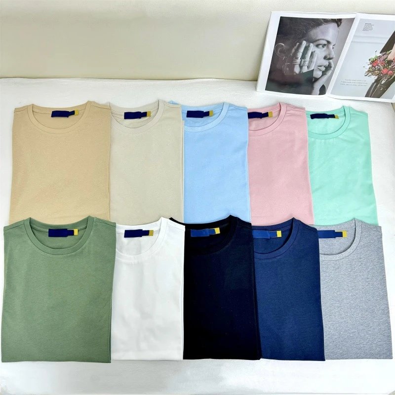 Embroidered classic simple solid color round neck pure cotton short sleeved men's and women's T-shirt top
