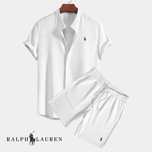 Men's Casual Loose-Fit Ice Silk Short Sleeve Shirt and Shorts Set