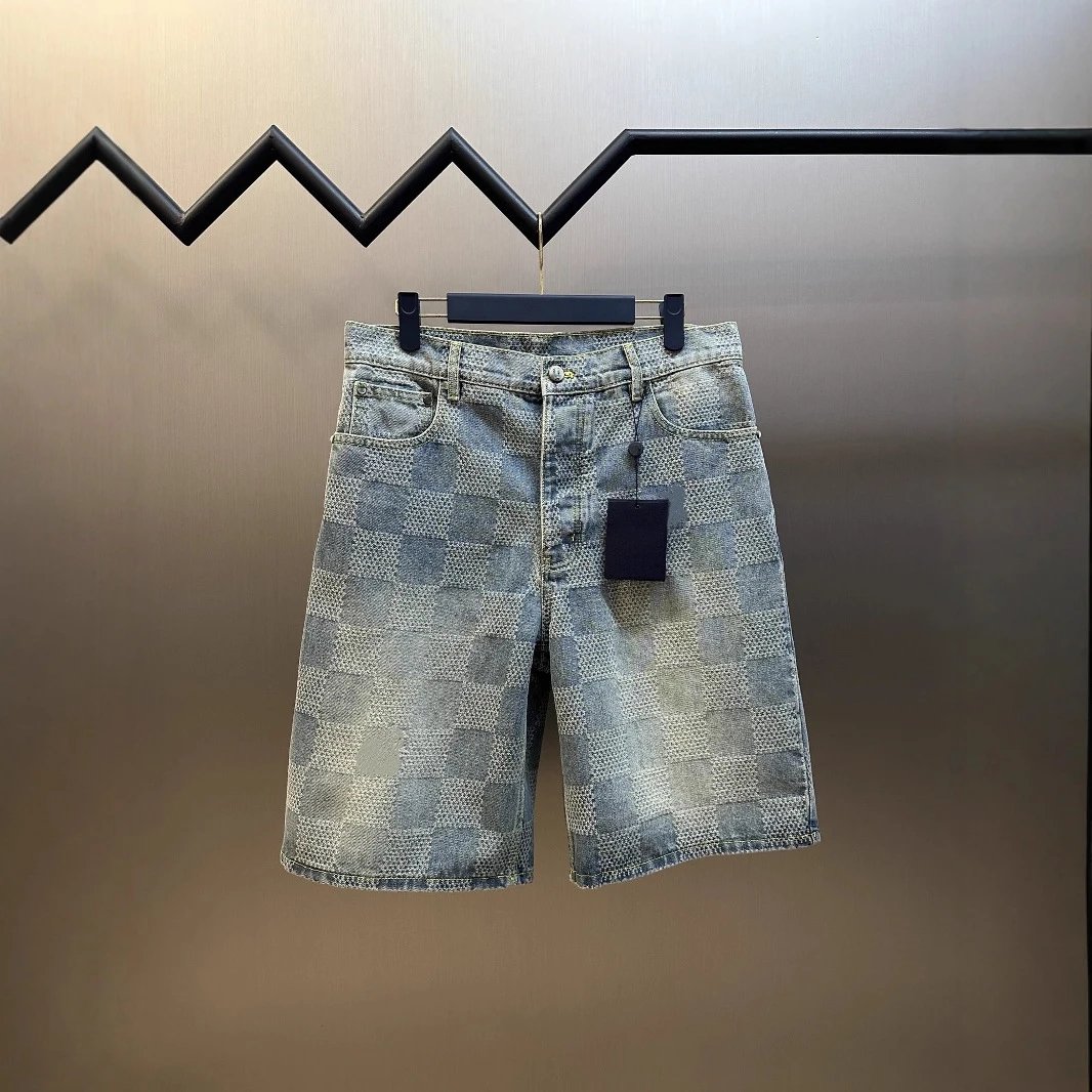 Checkerboard Denim Shorts