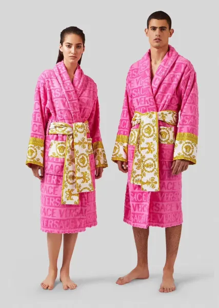Versace Medusa Baroque Print Toweling Robe Pink - 1