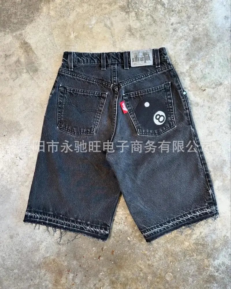 Washed Embroidered Denim Shorts photo 3