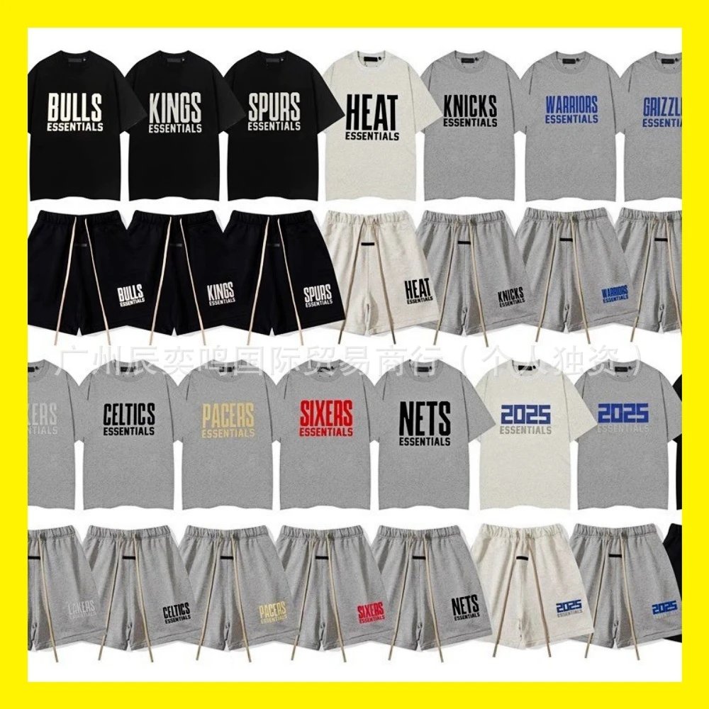 Double line team T-shirt loose shorts American high street sports casual short sleeved set