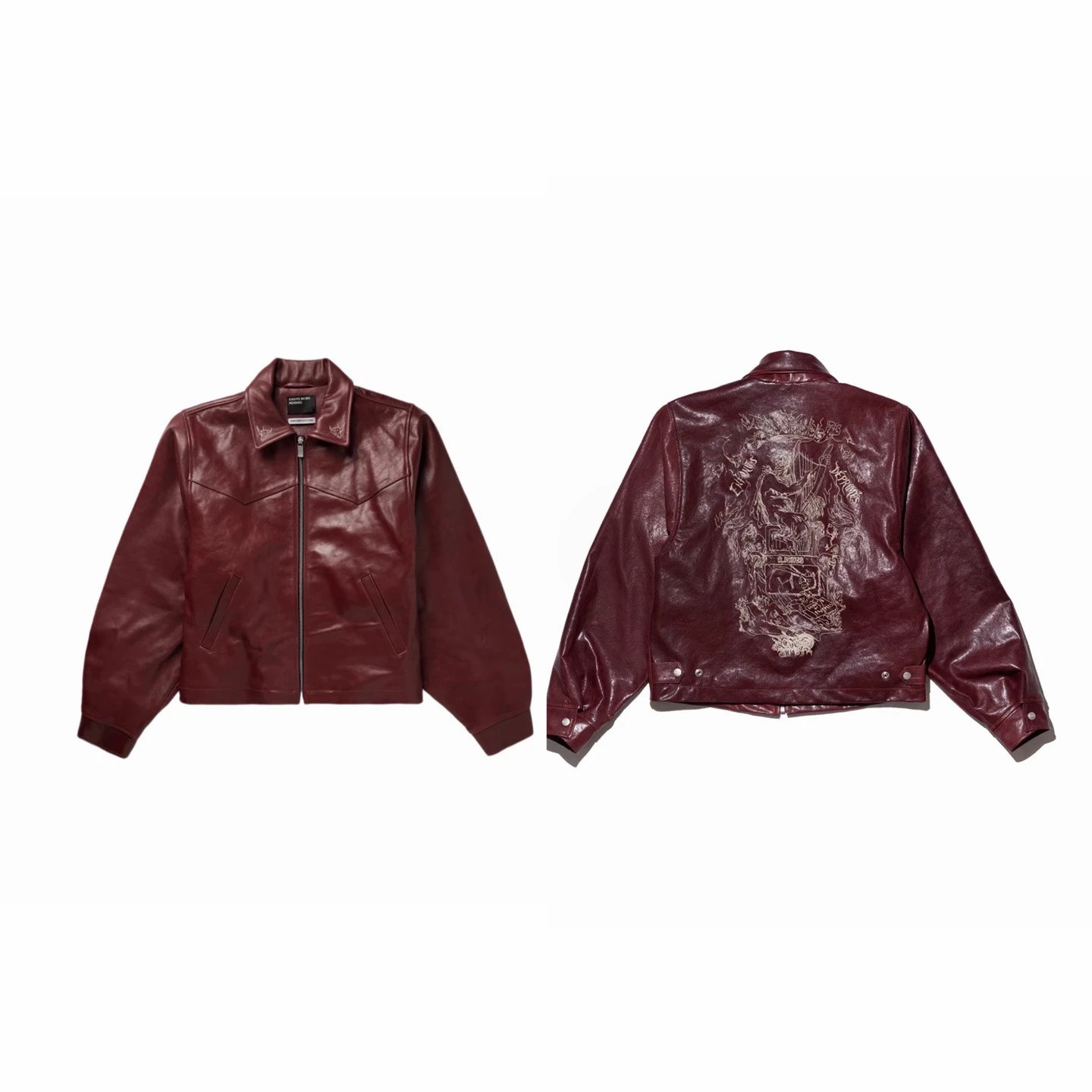 Embroidered Cropped Leather Jacket photo 2