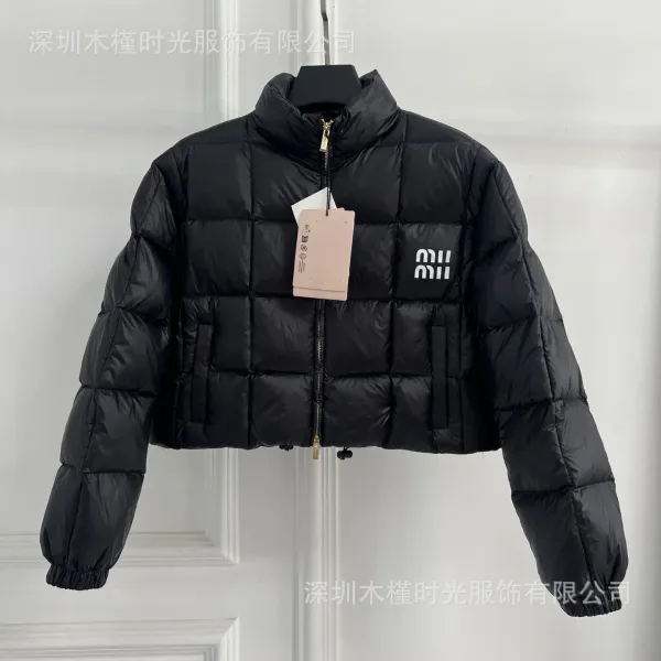 Design Grid-Quilted Cropped Down Jacket Black - 12