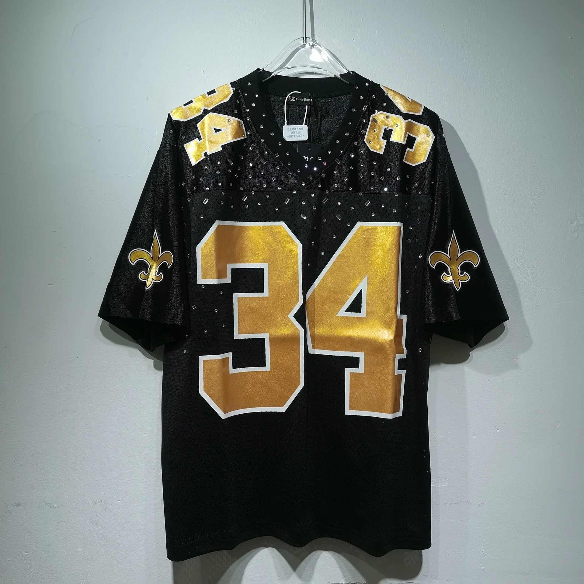 26SS American Hot-Fix Rhinestone Embroidered Logo Jersey V-Neck T-Shirt photo 4