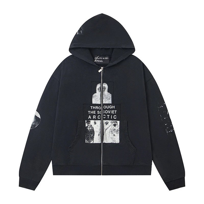 Enfants Riches Déprimés Hoodies & Sweatshirts Graphic Zip-Up — ER 868 Black Zip Sweat