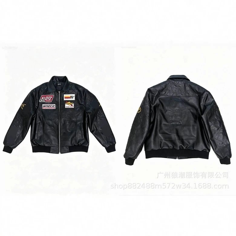 Sleeve Tattoo PU Leather Quilted Collar Biker Jacket photo 3