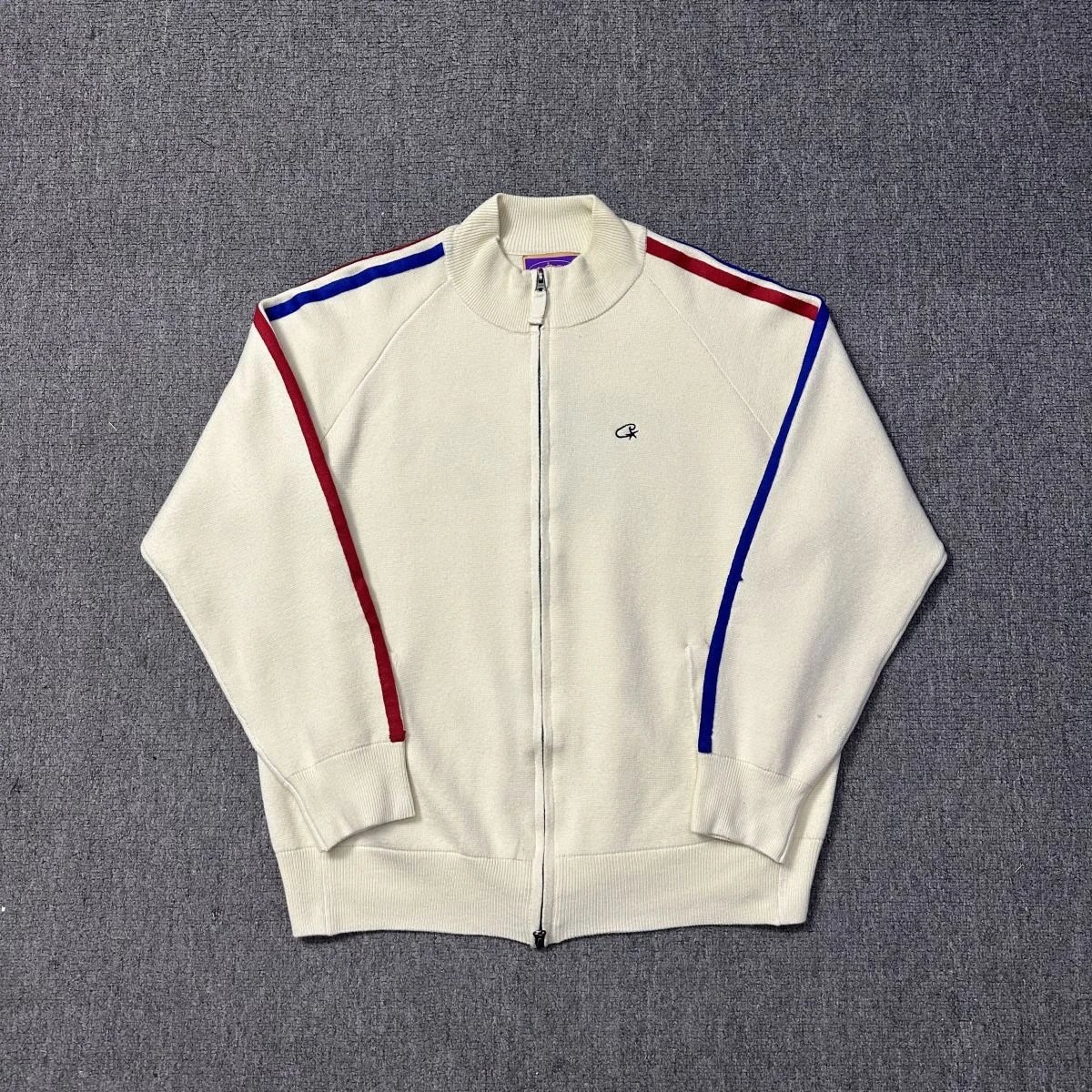 Embroidered Letter Mock Neck Zip Sweater photo 3