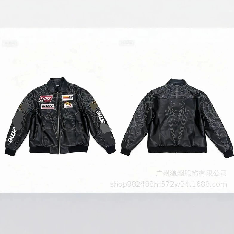 Sleeve Tattoo PU Leather Quilted Collar Biker Jacket photo 4