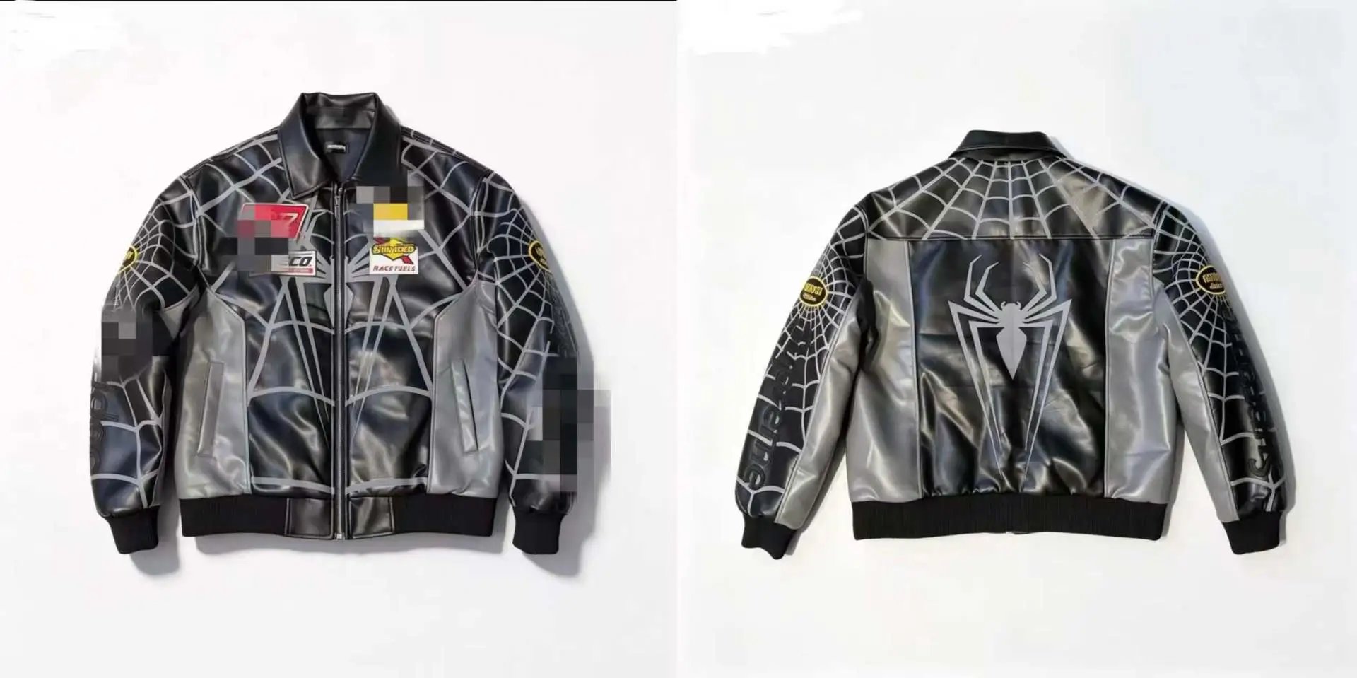 Sleeve Tattoo PU Leather Quilted Collar Biker Jacket photo 2
