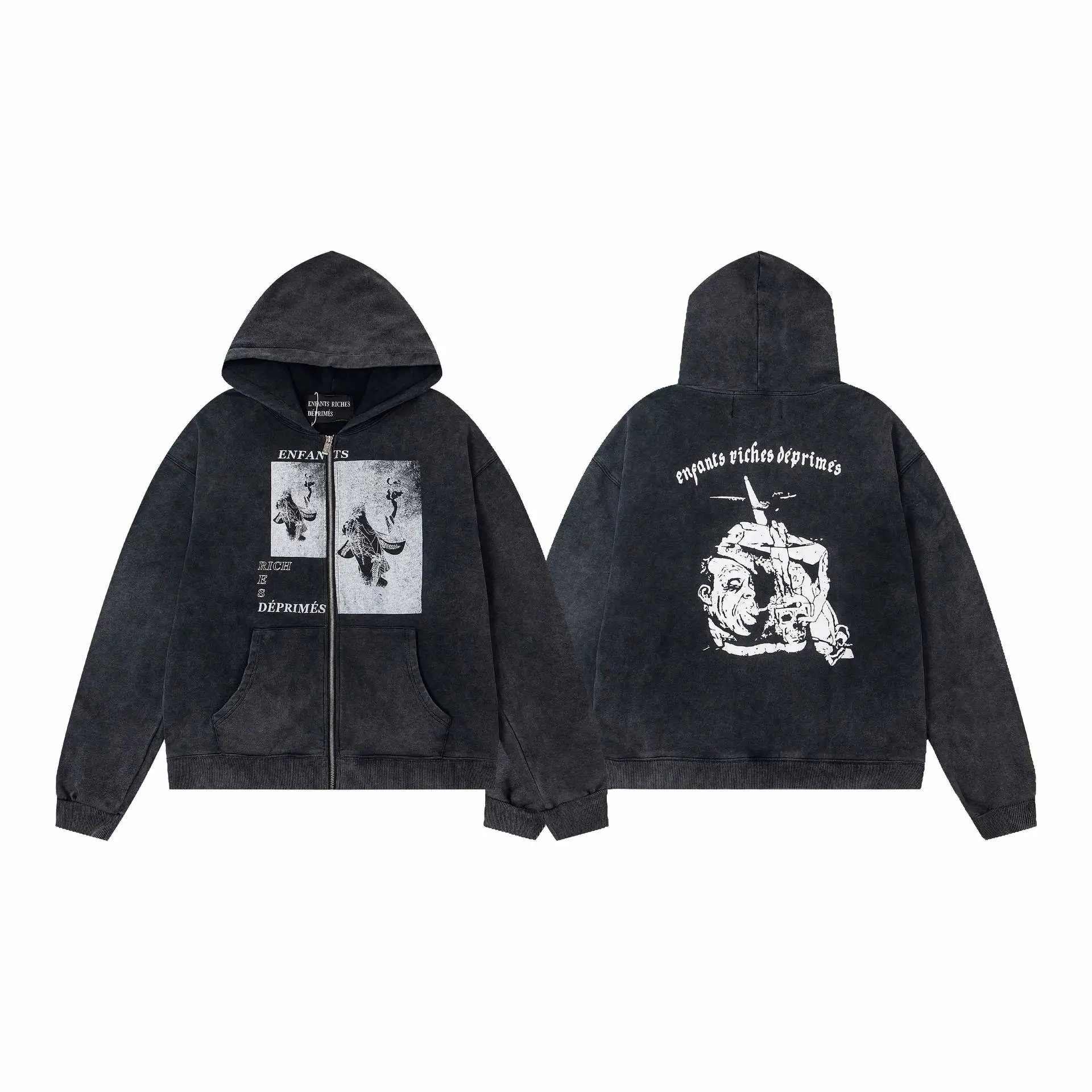 Enfants Riches Déprimés Hoodies & Sweatshirts Graphic Zip-Up — ER 865 Black Zip Sweat