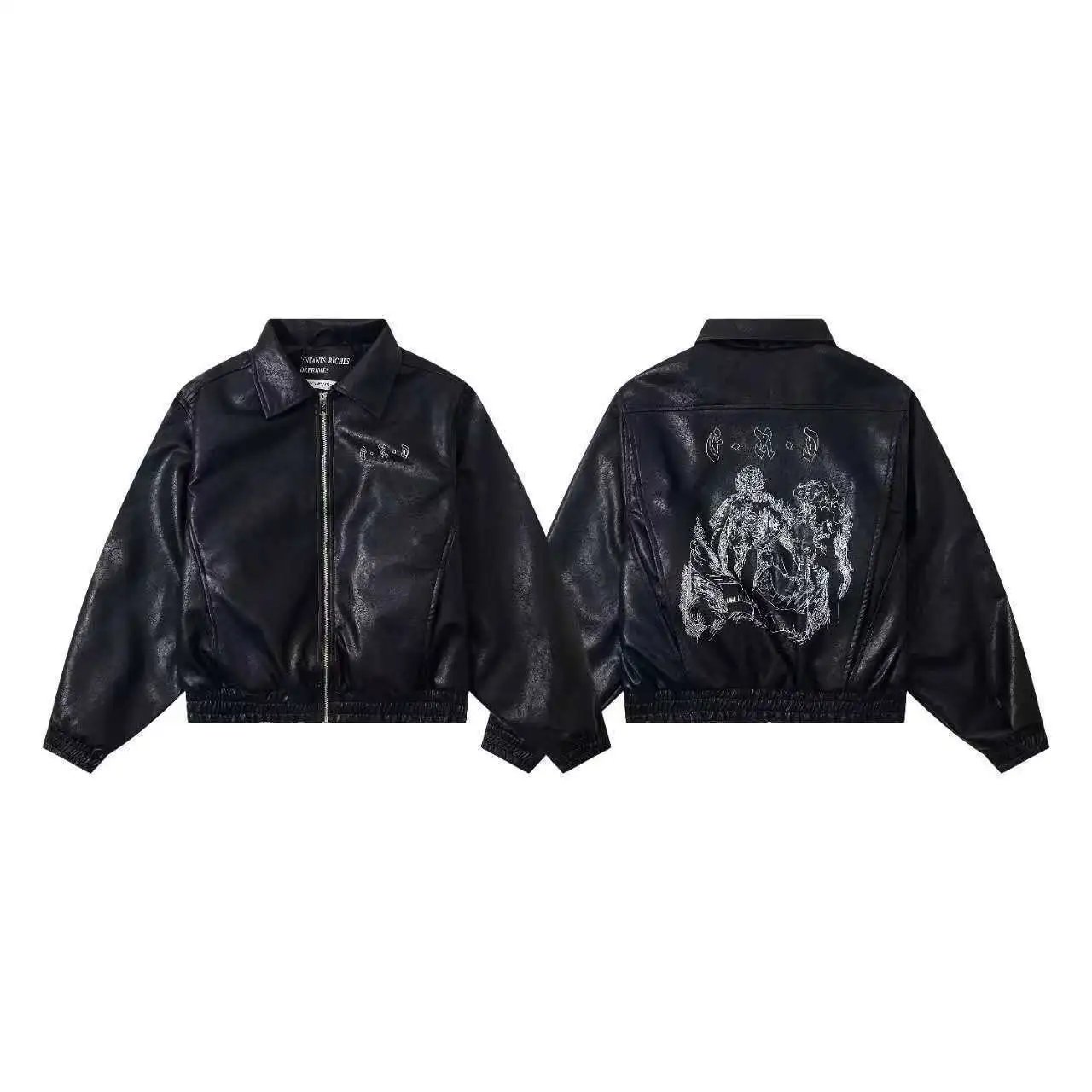 Enfants Riches Déprimés Hoodies & Sweatshirts Graphic Zip-Up — ER 666 Black Leather Jacket