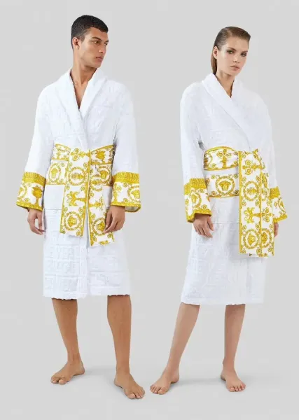 Versace Medusa Baroque White Bathrobe with Gold Embroidery - 1