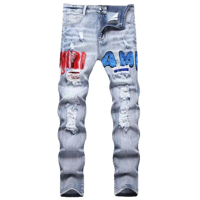 Ripped Patch Embroidery Jeans photo 2