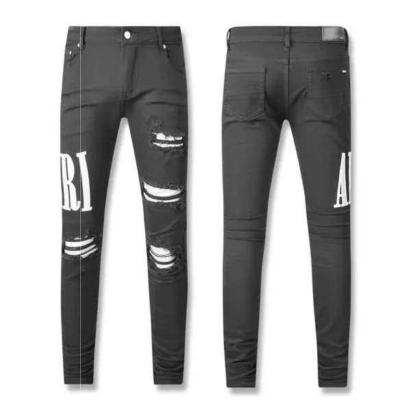 Amiri Distressed Logo Print Black Skinny Jeans - 1