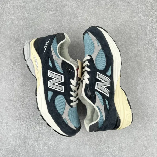 New Balance 990v6 Navy Blue Teal Cream Sneakers - 1
