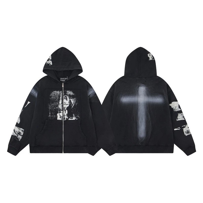 Enfants Riches Déprimés Hoodies & Sweatshirts Graphic Zip-Up — ER 857 Black Zip Sweat