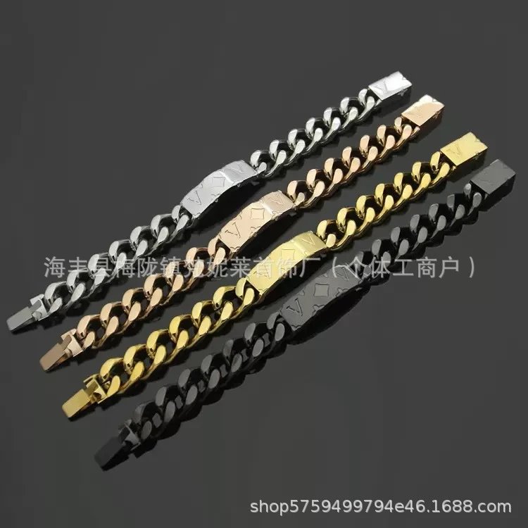 Titanium Steel Denim Cuban Link Carved Letter Bracelet