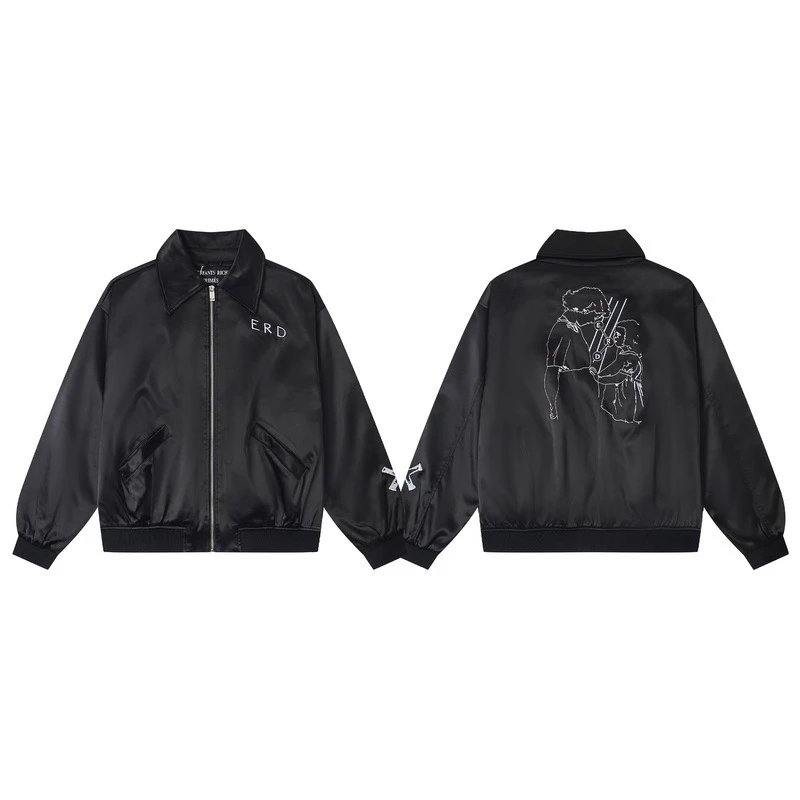 Enfants Riches Déprimés Hoodies & Sweatshirts Graphic Zip-Up — ER 601 Embroidered Black Leather Jacket