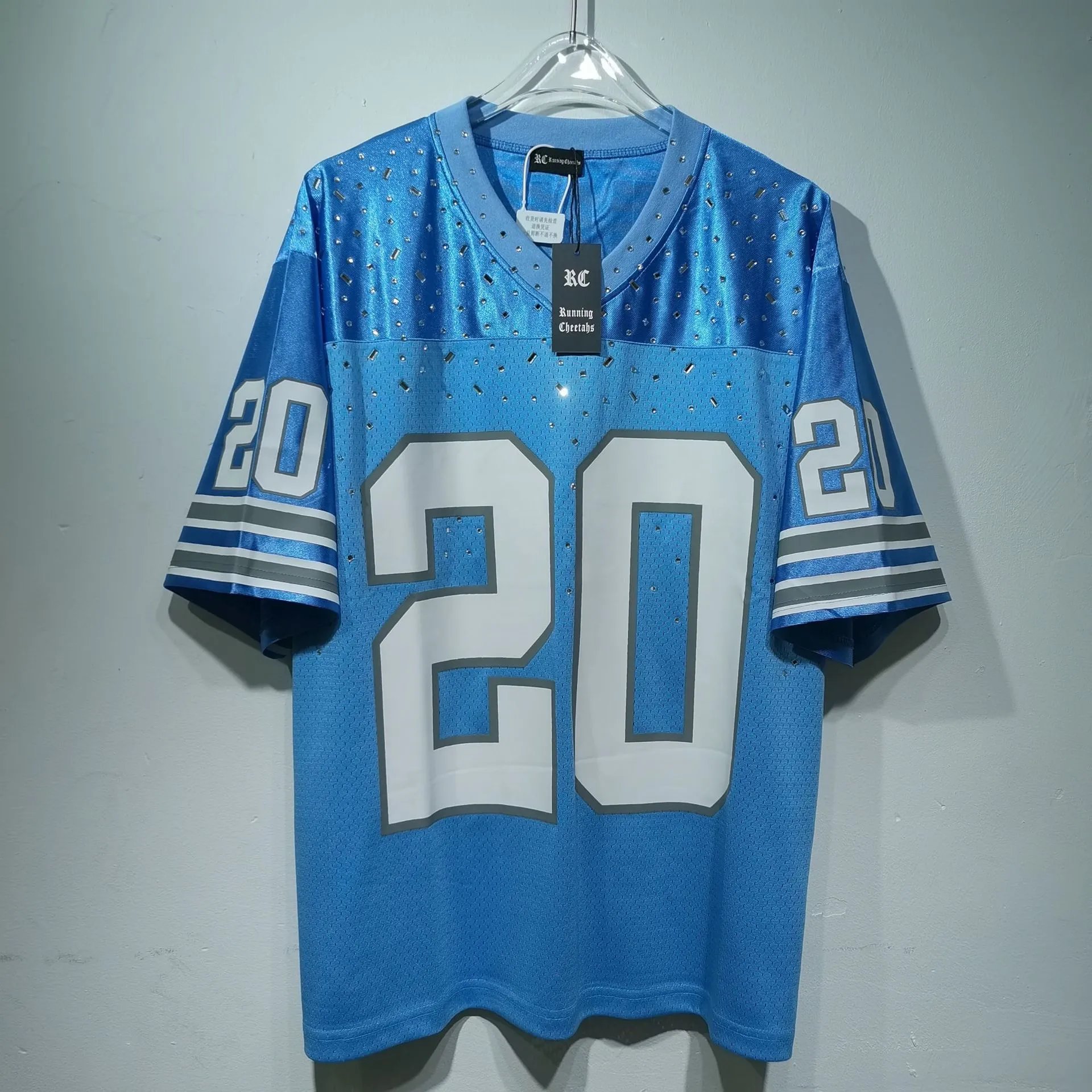 26SS American Hot-Fix Rhinestone Embroidered Logo Jersey V-Neck T-Shirt photo 3