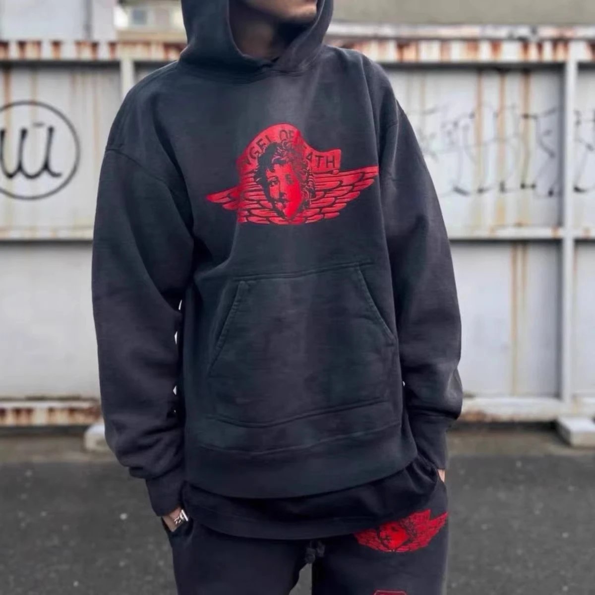 Washed Distressed Sweatshirt and Sweatpants Set