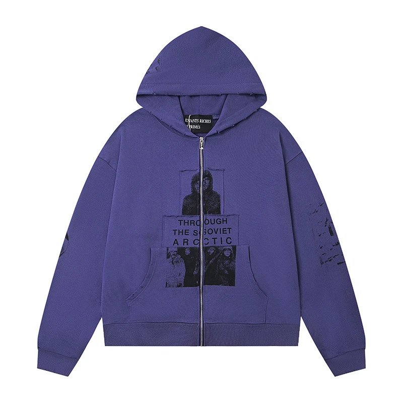 Enfants Riches Déprimés Hoodies & Sweatshirts Graphic Zip-Up — ER 868 Purple Zipper Swedshirt