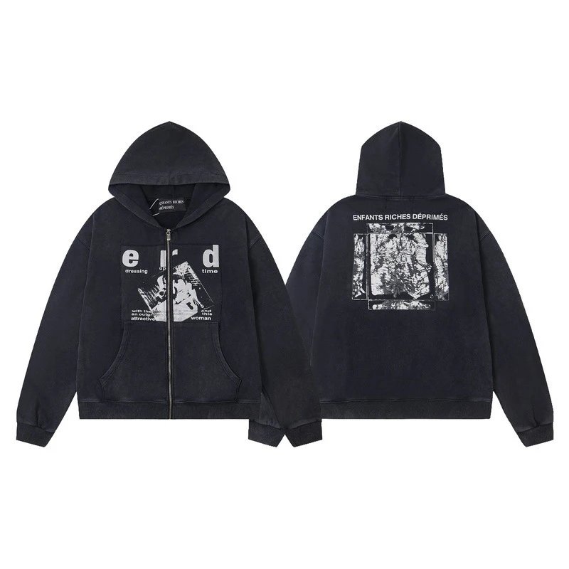 Enfants Riches Déprimés Hoodies & Sweatshirts Graphic Zip-Up — ER 860 Black Zip Sweat