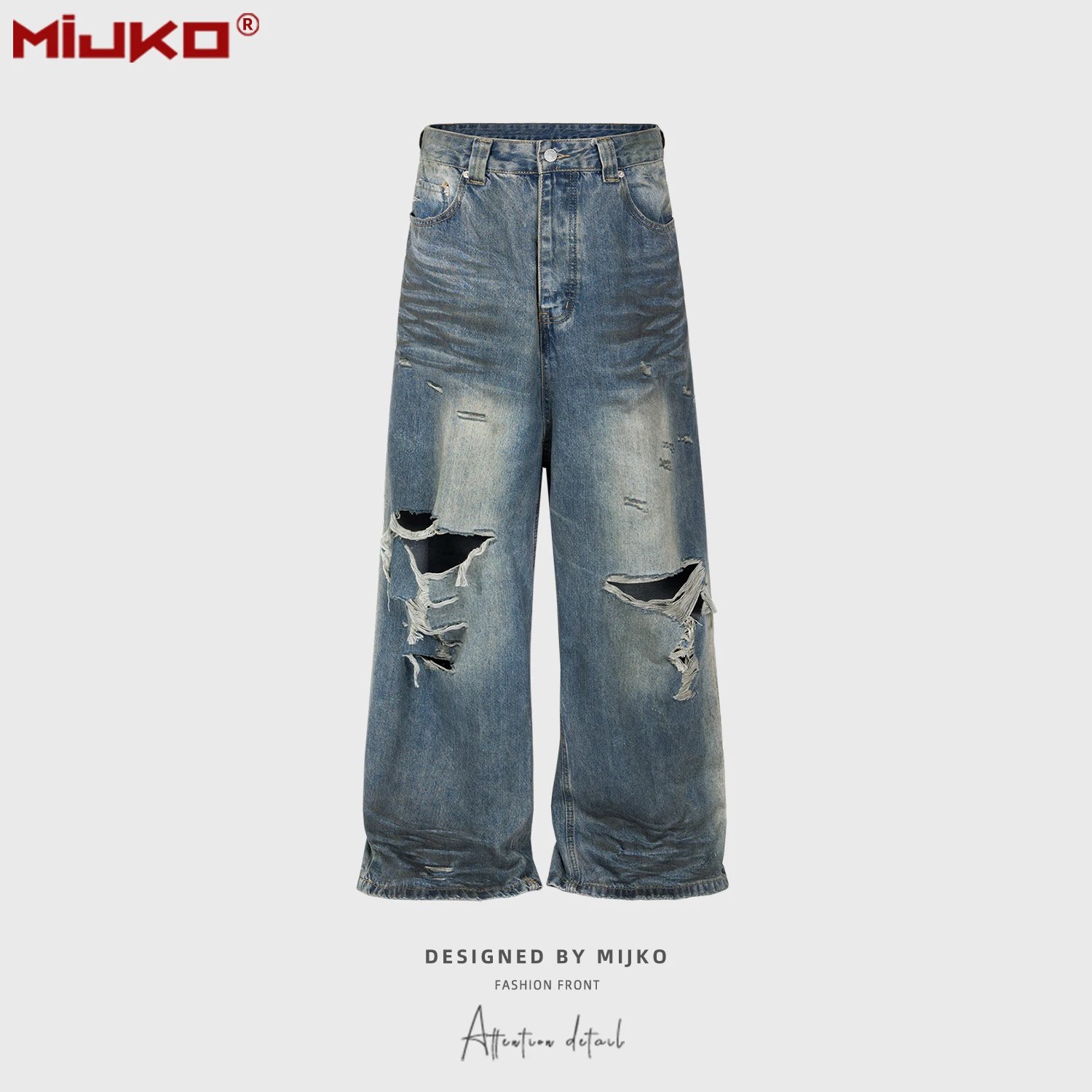 Distressed Heavy Ripped Jeans Unisex photo 2