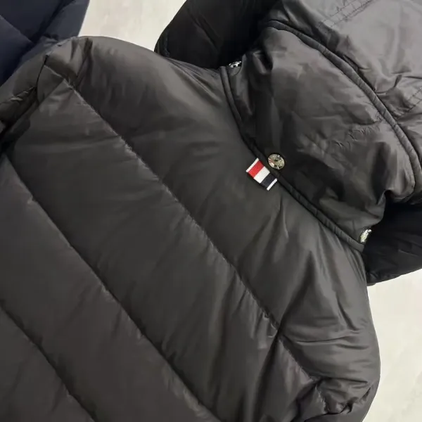 Thom Browne Down Jacket Gray with Four-Bar Stripe Sleeve and Hood - 28