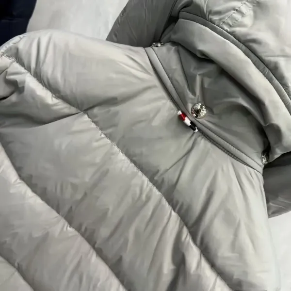 Thom Browne Down Jacket Gray with Four-Bar Stripe Sleeve and Hood - 12