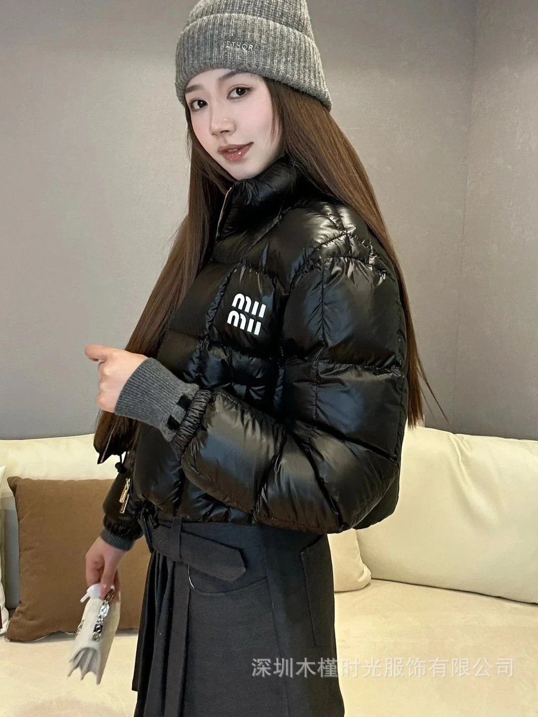 Design Grid-Quilted Cropped Down Jacket Black - 5