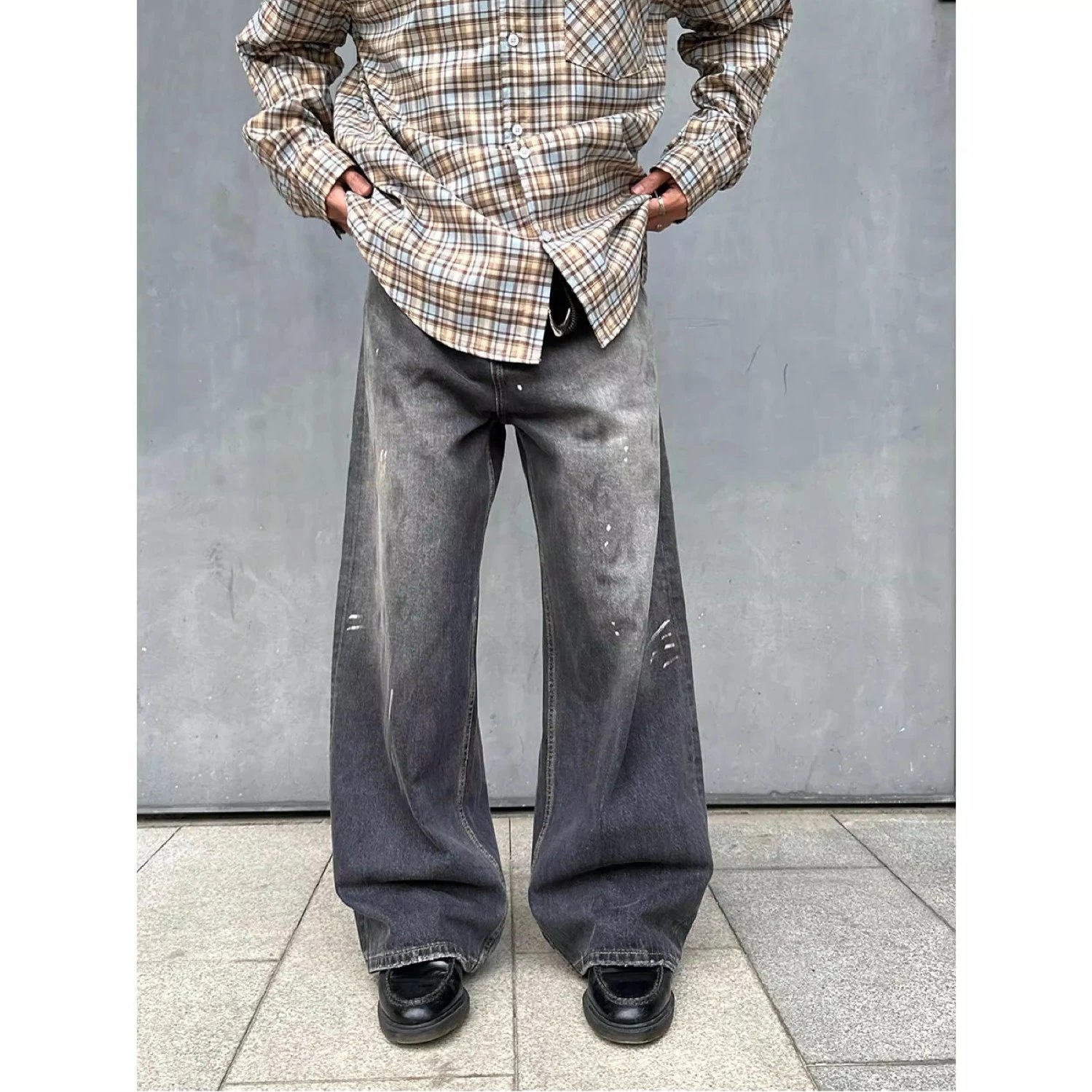 Distressed Wide Leg Gray Denim