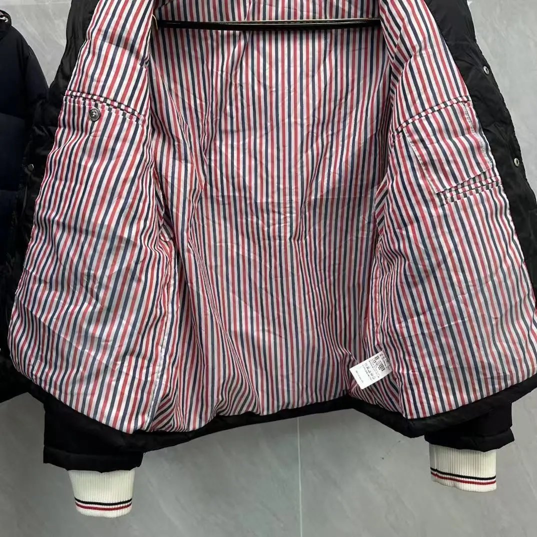 Thom Browne Down Jacket Gray with Four-Bar Stripe Sleeve and Hood - 27