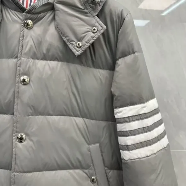 Thom Browne Down Jacket Gray with Four-Bar Stripe Sleeve and Hood - 8