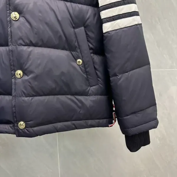 Thom Browne Down Jacket Gray with Four-Bar Stripe Sleeve and Hood - 18