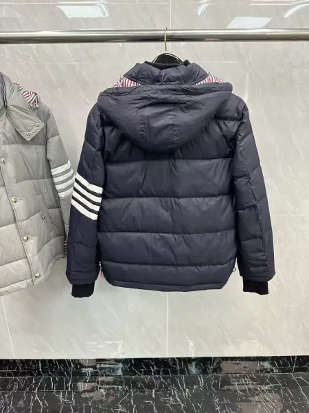 Thom Browne Down Jacket Gray with Four-Bar Stripe Sleeve and Hood - 21