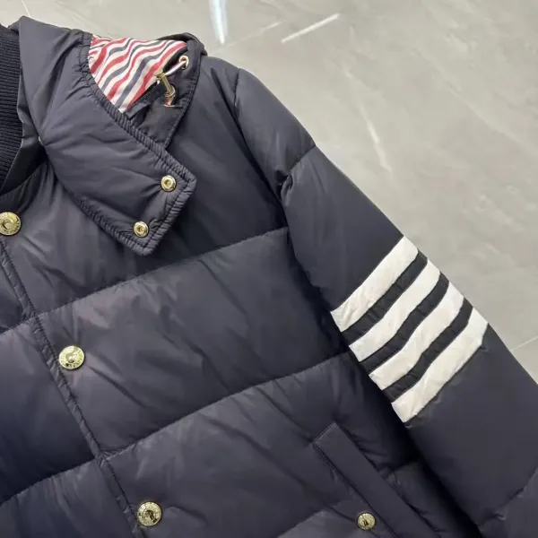 Thom Browne Down Jacket Gray with Four-Bar Stripe Sleeve and Hood - 16