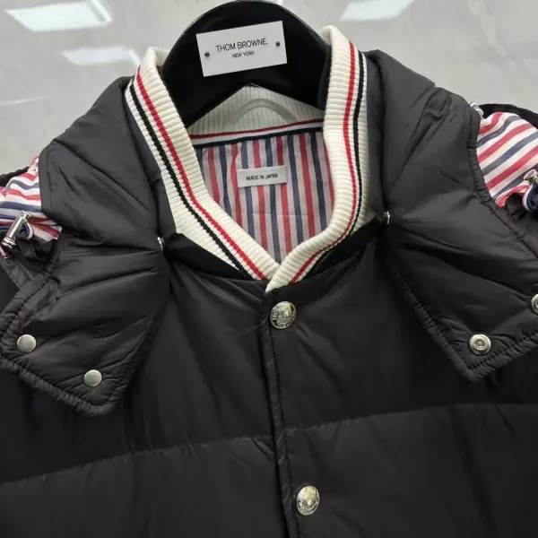 Thom Browne Down Jacket Gray with Four-Bar Stripe Sleeve and Hood - 23
