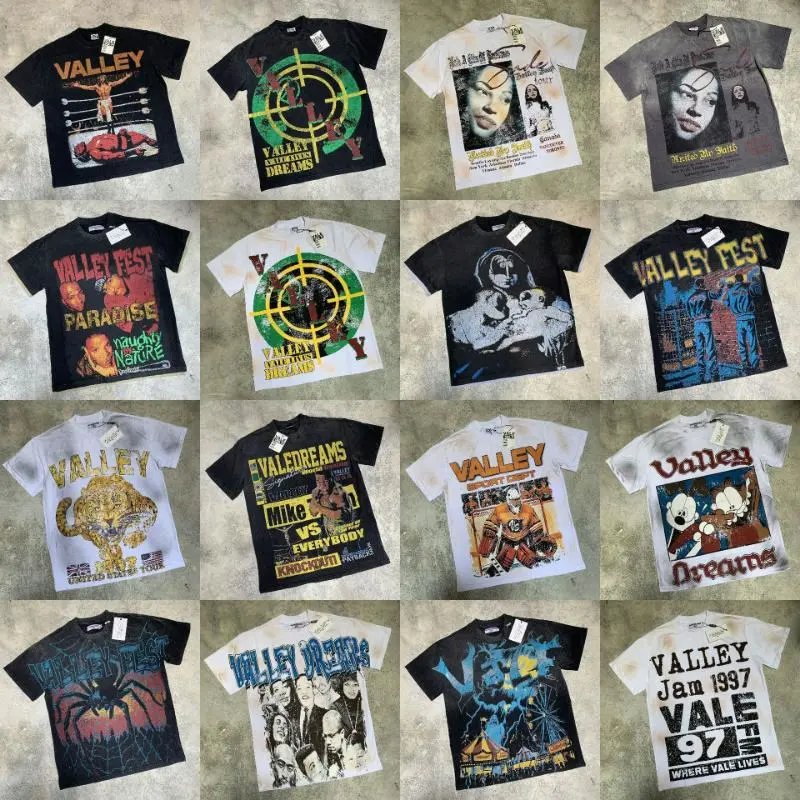 Retro figure print summer men's and women's loose casual washed vintage short sleeved T-shirt