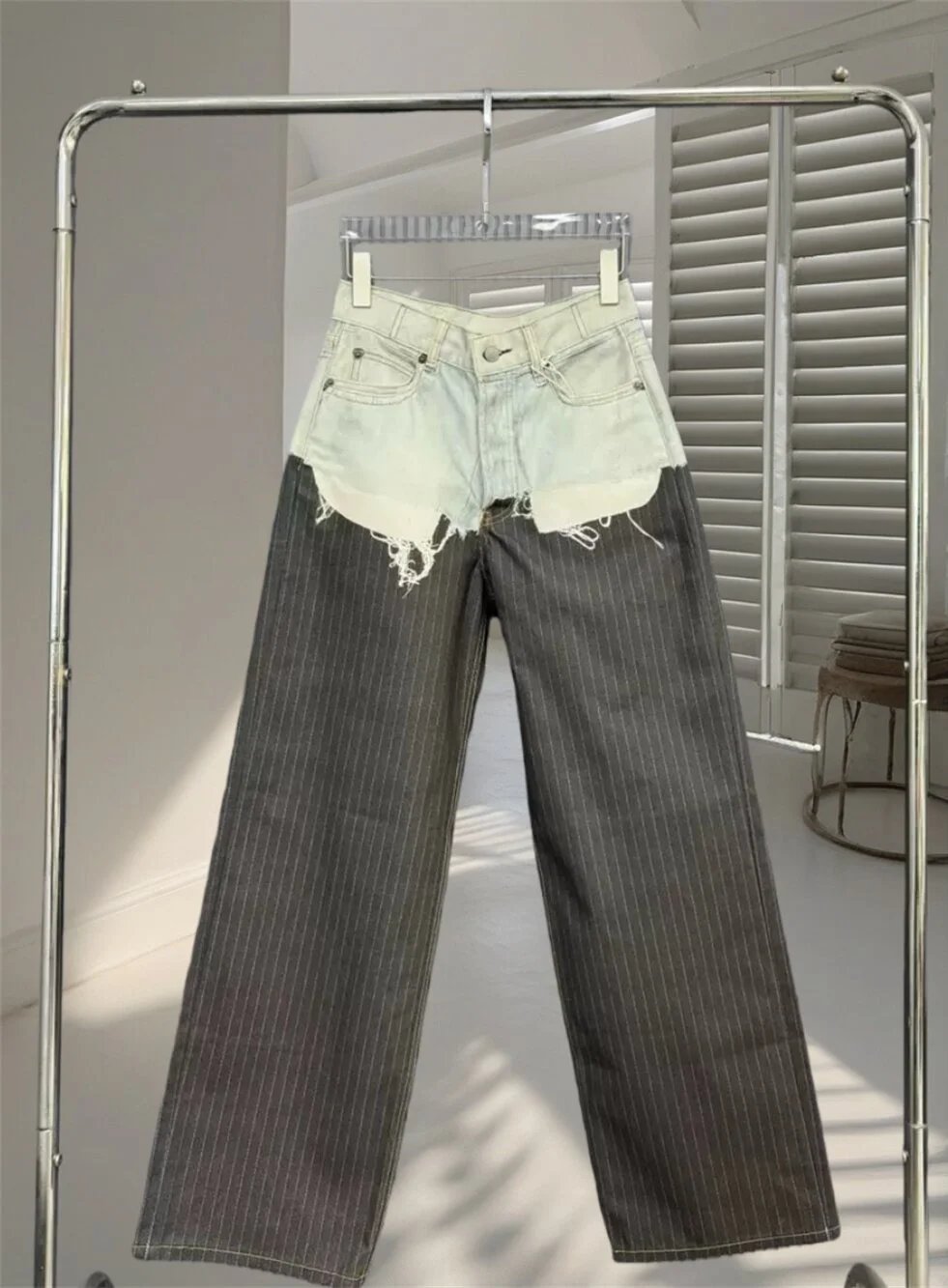 3D Print Patchwork Denim Pants photo 4