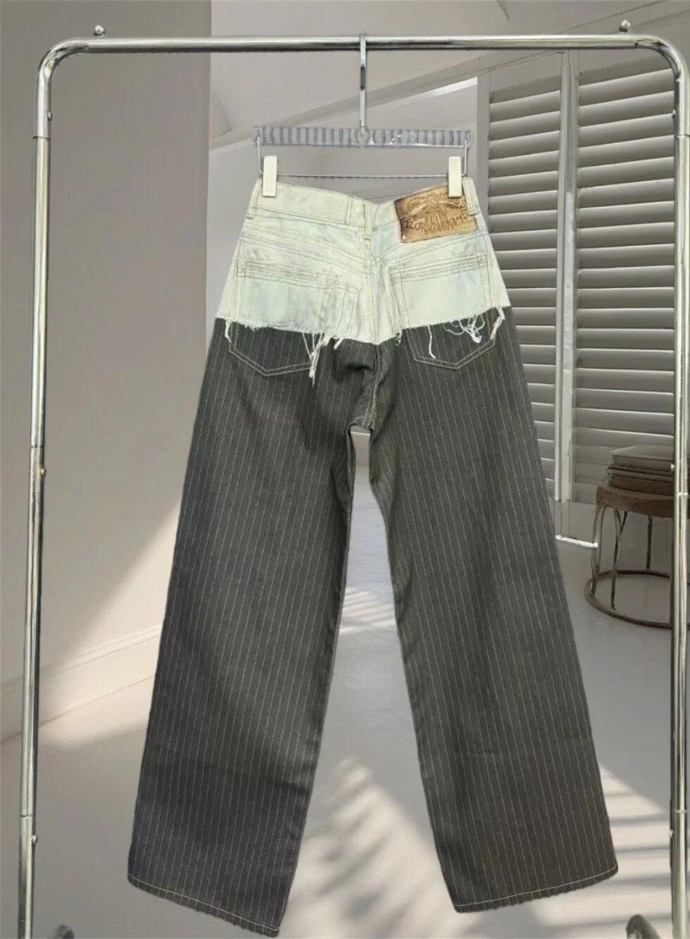 3D Print Patchwork Denim Pants photo 5